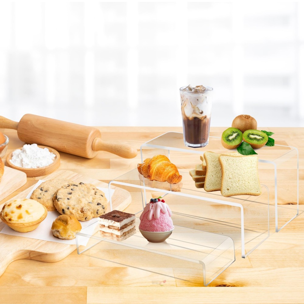 3 Pcs 12" Large Acrylic Risers 5mm thickness Rectangular Display Shelf for Cu...