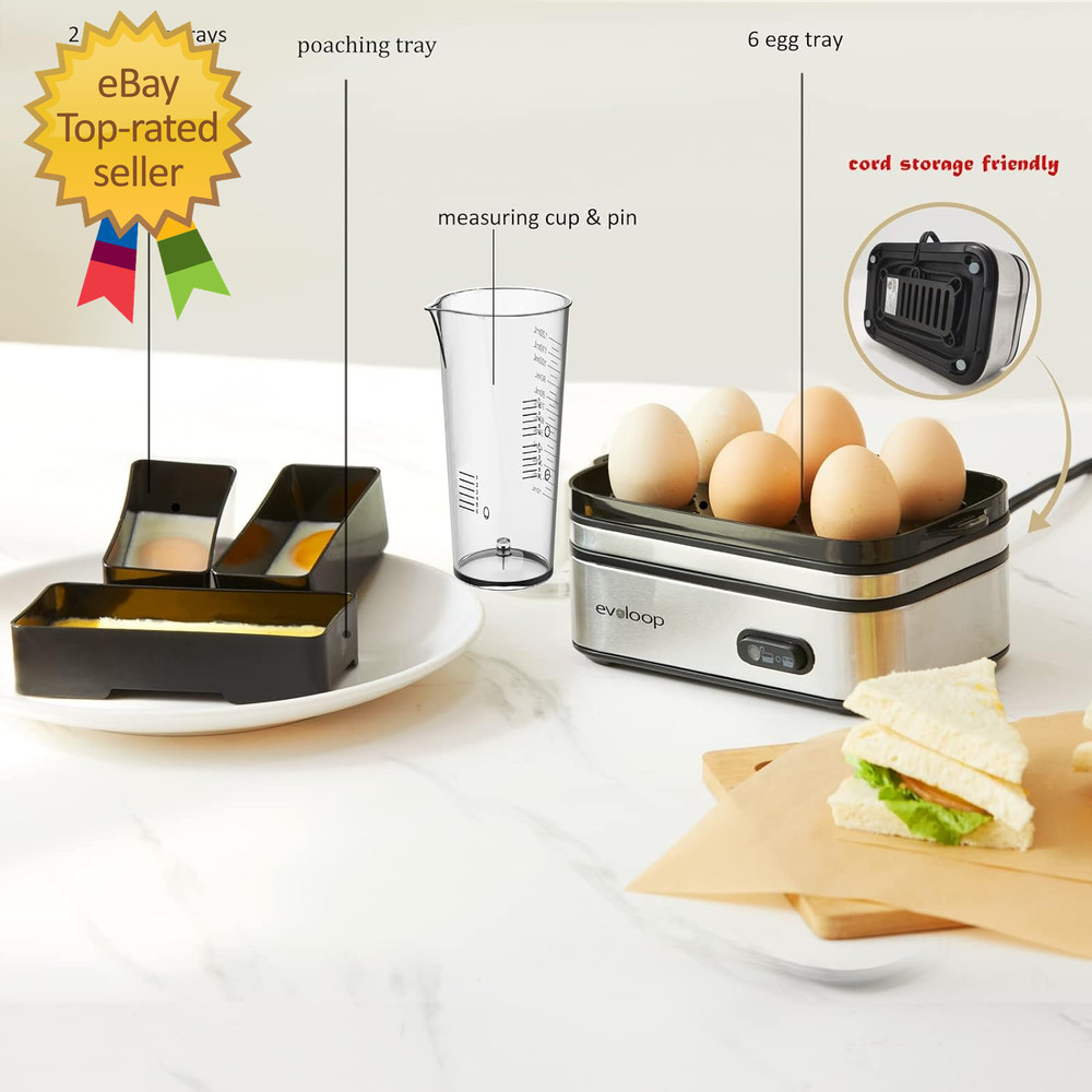 Rapid Egg Cooker Electric 6 Eggs Capacity Soft Medium Hard Boiled