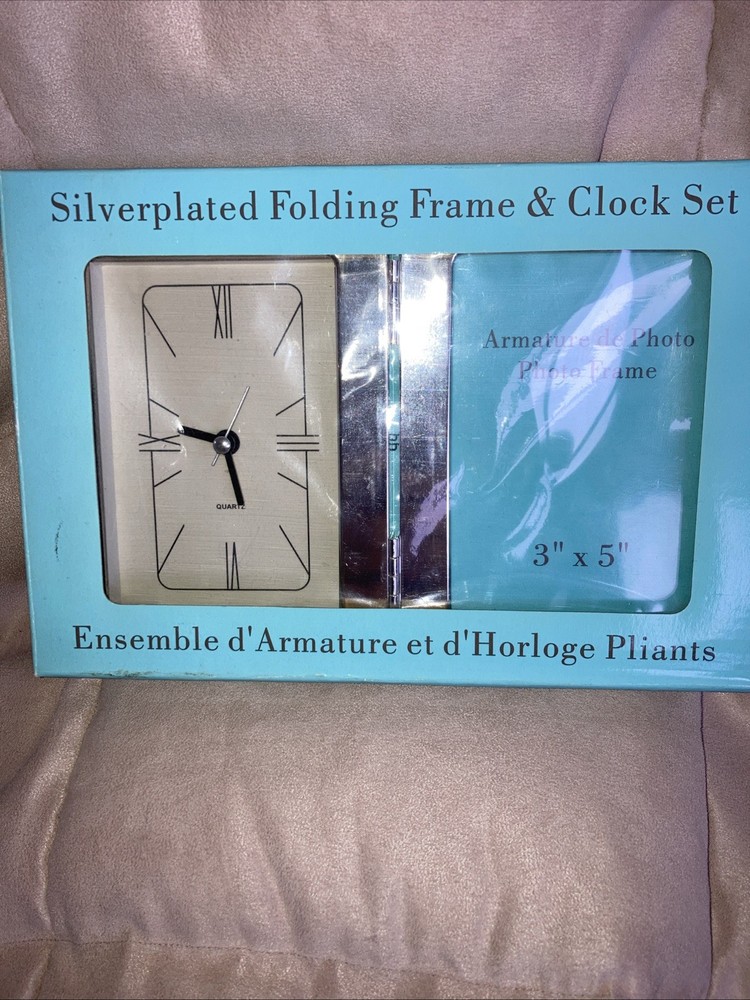 Juliana Silver plated Folding Frame (3x5”)And Quartz Clock