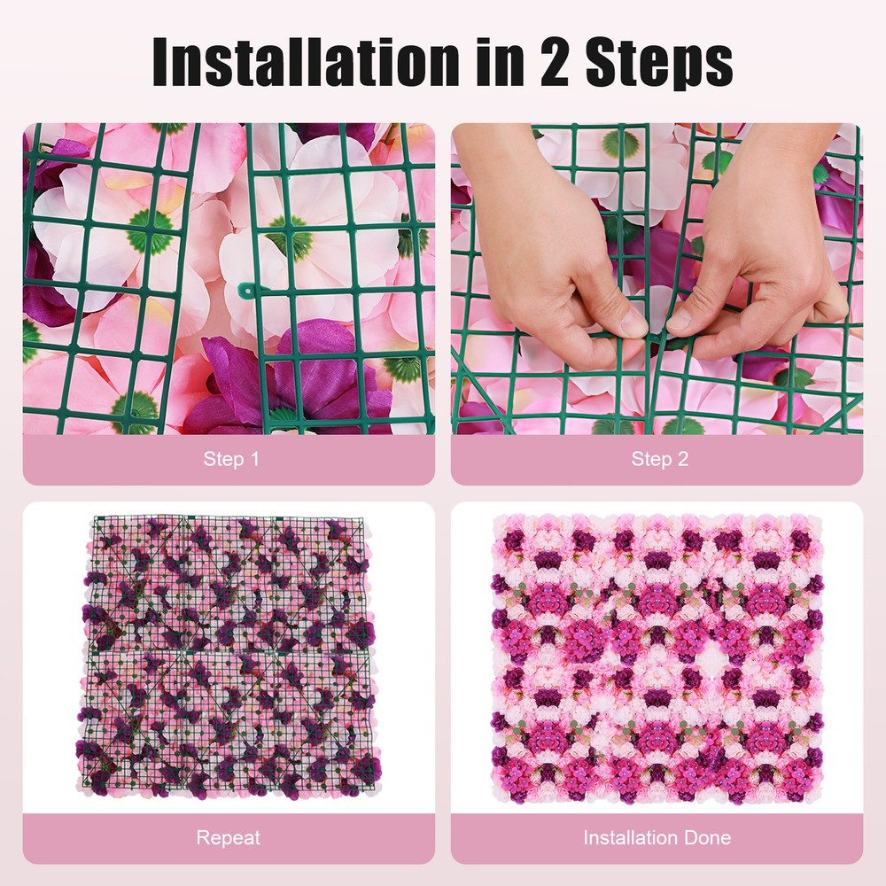 6 Pack Artificial Flower Wall Panels 3D Flowers Wall Panel Backdrop for Wedding