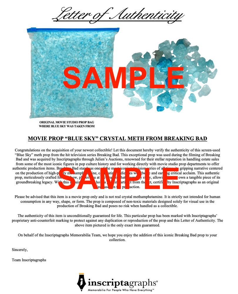 Breaking Bad Authentic Screen Used Prop Meth Blue Sky Memorabilia Framed Collage