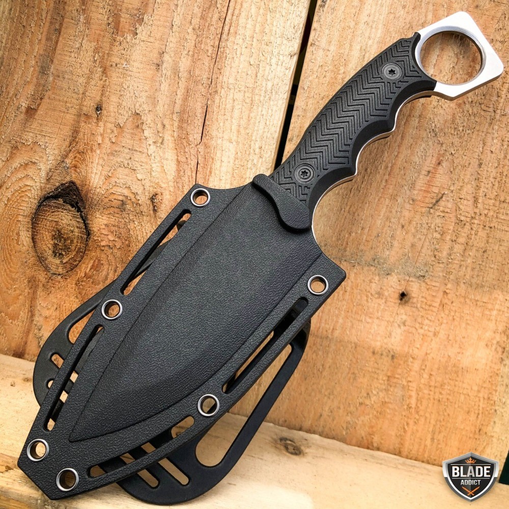 2PC 8.5" Fixed Blade Tactical Hunting Knife with ABS Belt Loop Holster Sheath