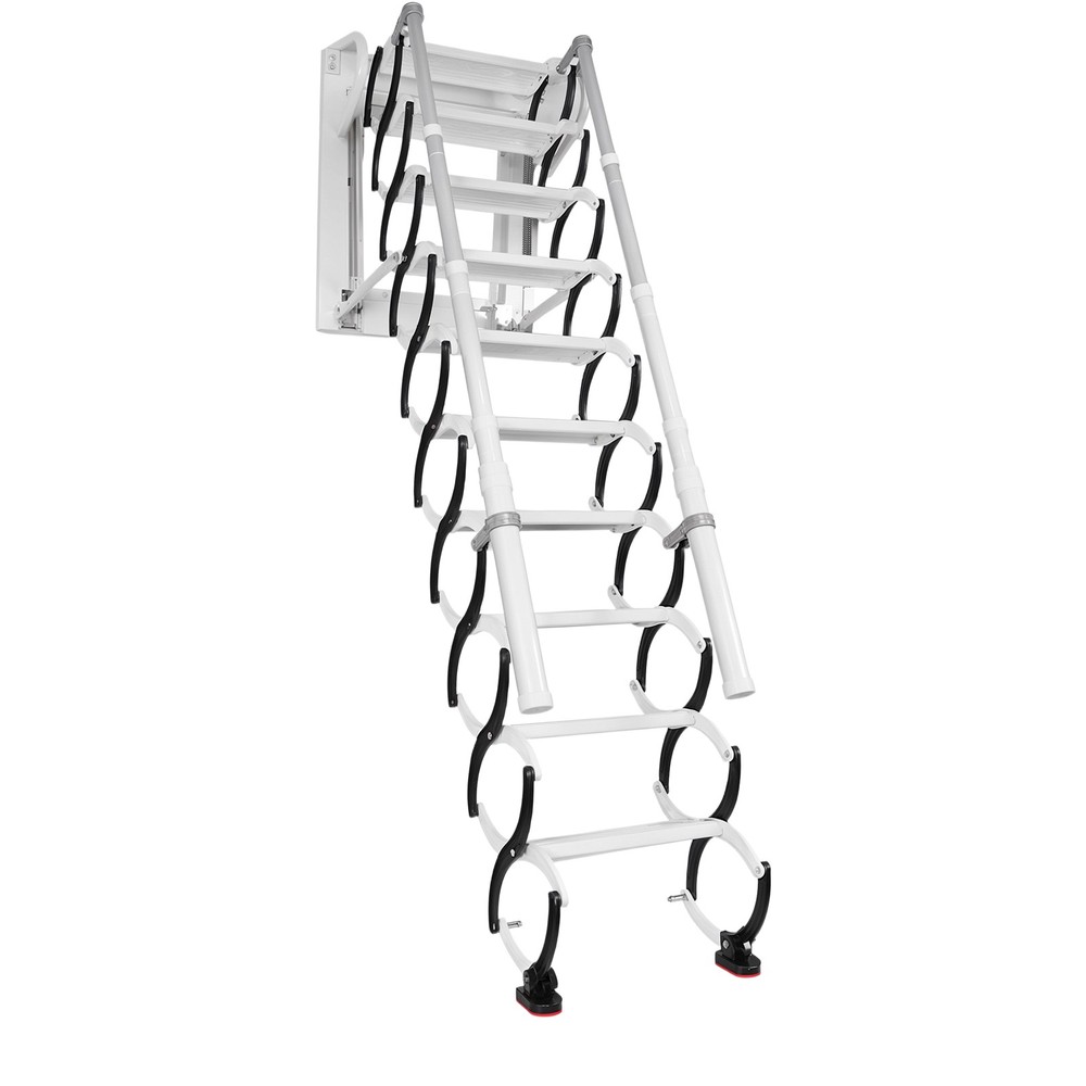 10/12 Steps Wall Mounted Folding Ladder Loft Stairs White Attic Steps Pull Down
