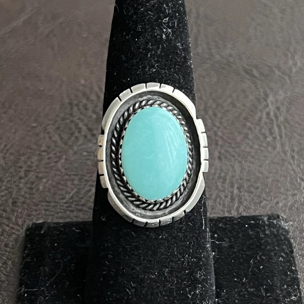 Native American Sterling silver & turquoise split shank ring Size 8