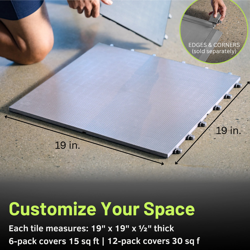 BaseLayer PERFORMANCE Series Interlocking Floor Tiles - Gray, 15 SqFt (6 Pack)
