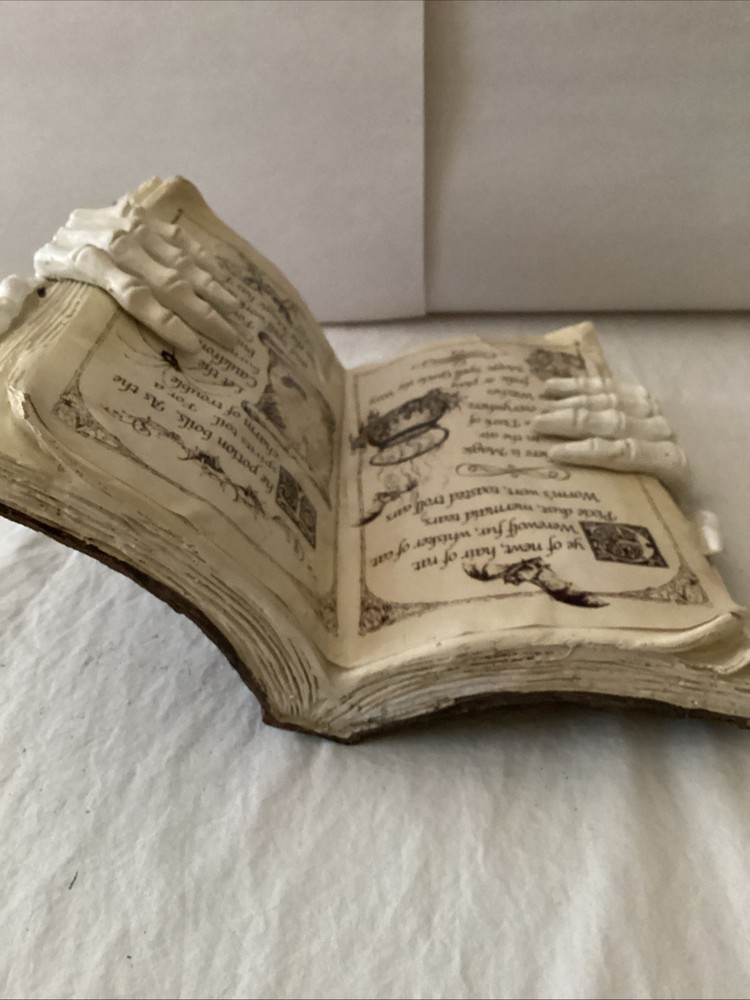 Open Spell Book W/ Skeleton Hands Halloween Prop Decor