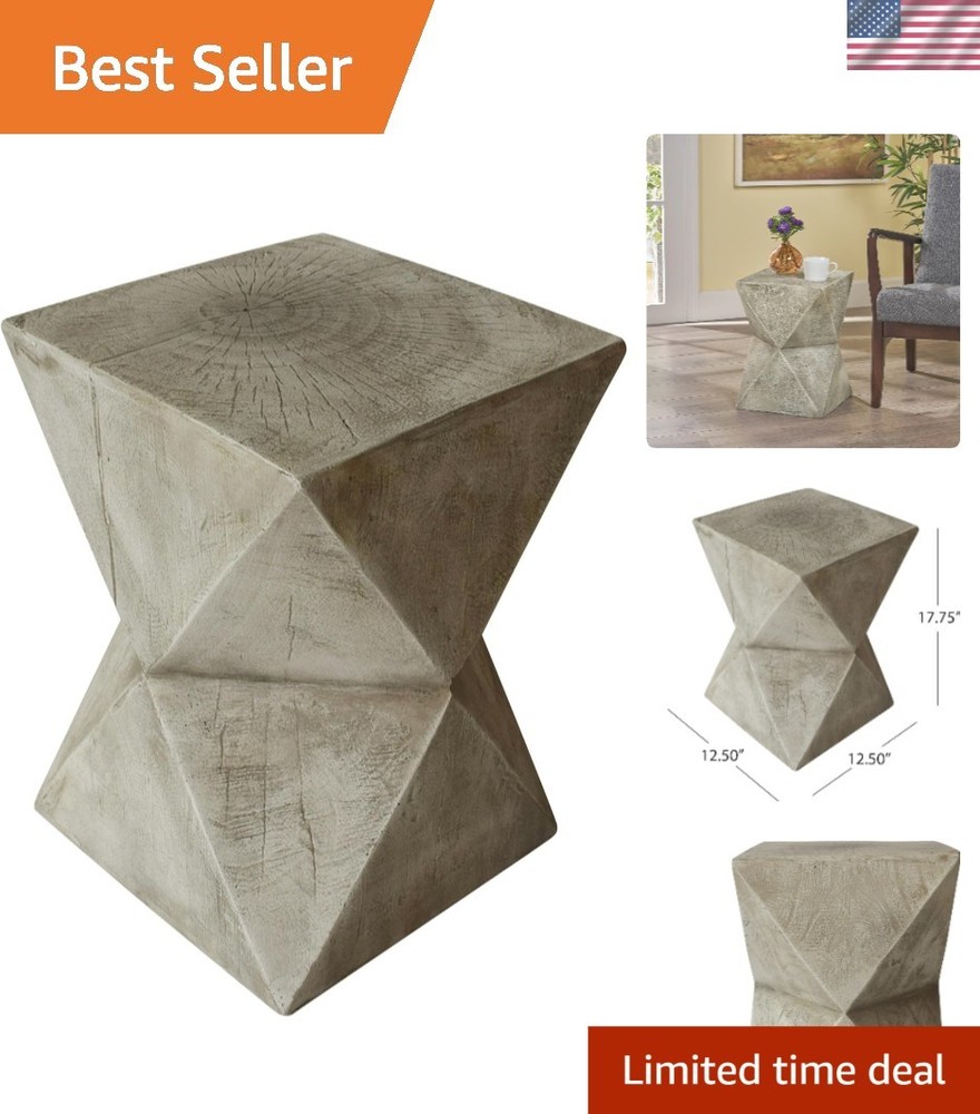 Stylish Light Gray Concrete Side Table with Abstract Design - No Assembly Needed