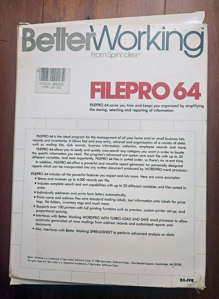 Better Working Spreadsheet Software by Spinnaker Commodore 64/128, Untested