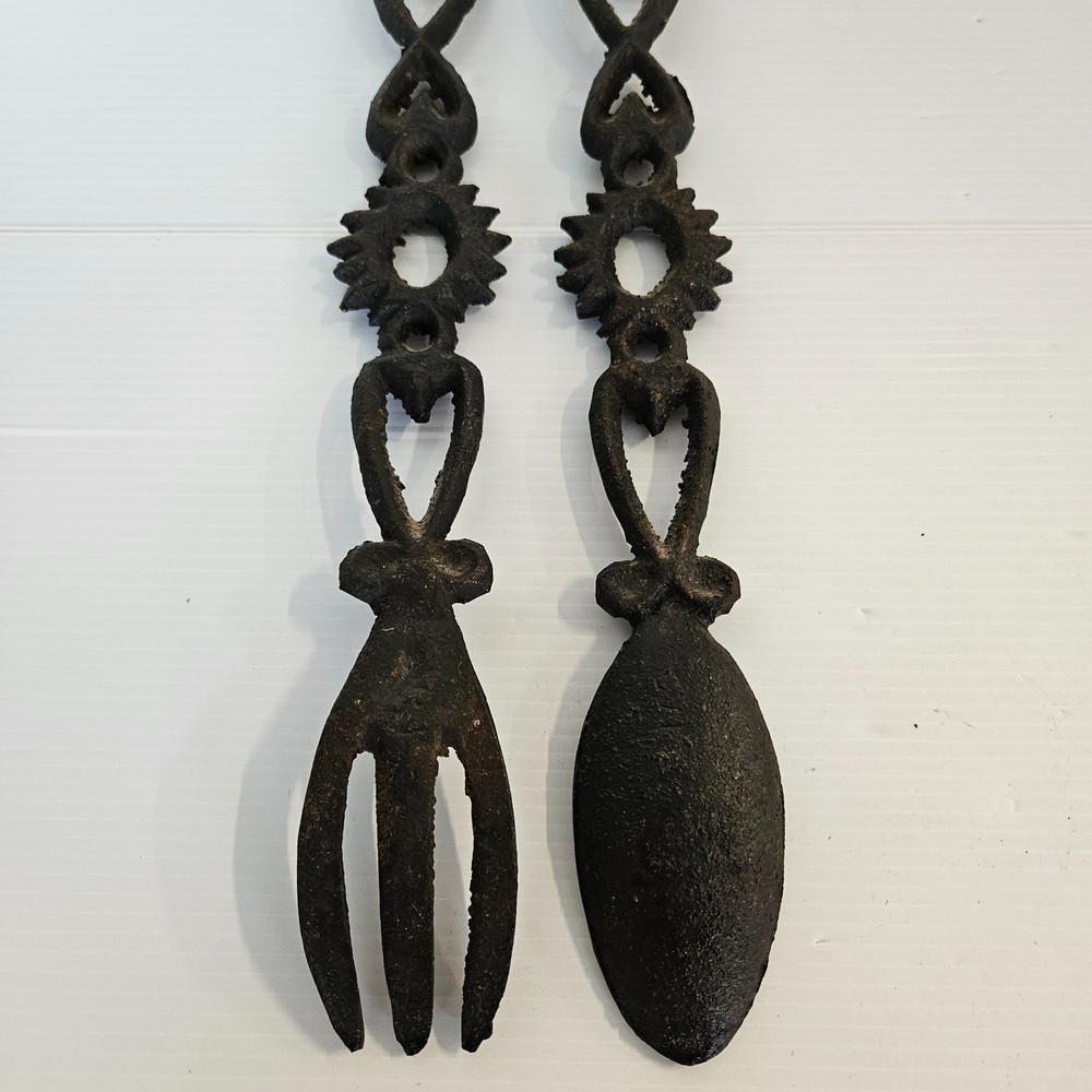 Vintage Black Cast Iron Fork and Spoon Set 12.25" Long