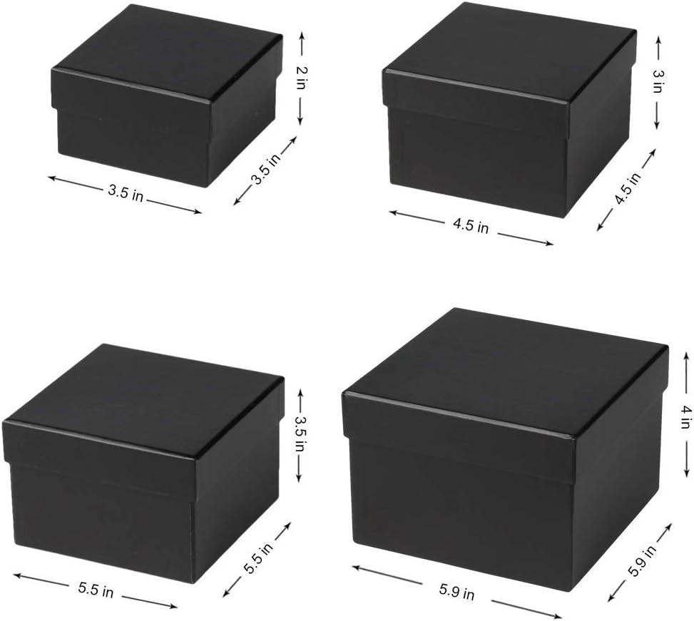 Square Gift Boxes with Lids Set of 4 Black Gift Box Assorted Sizes Nesting Gi...
