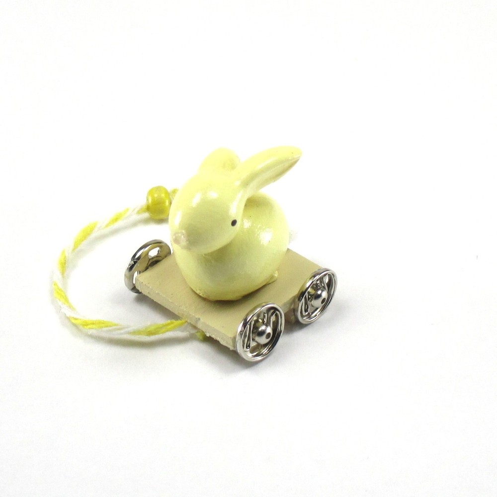 WMH Dollhouse Miniature Easter /Nursery Bunny Pull Toy - Yellow