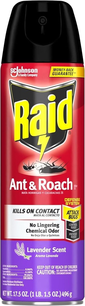 Raid Ant & Roach Killer Spray for Listed Bugs, Keeps Killing for Weeks, Lavender