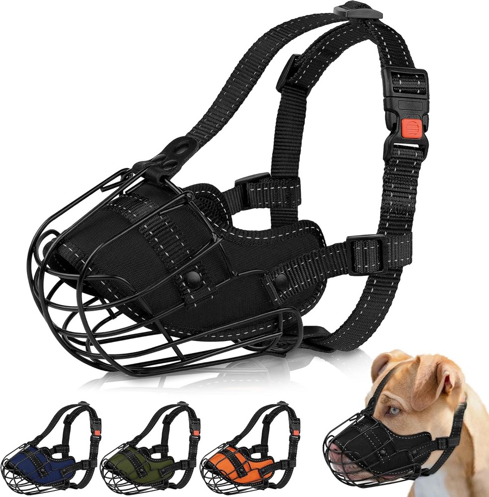 Pitbull Dog Muzzle Reflective Metal Mask Secure Wire Basket Muzzle for Large ...