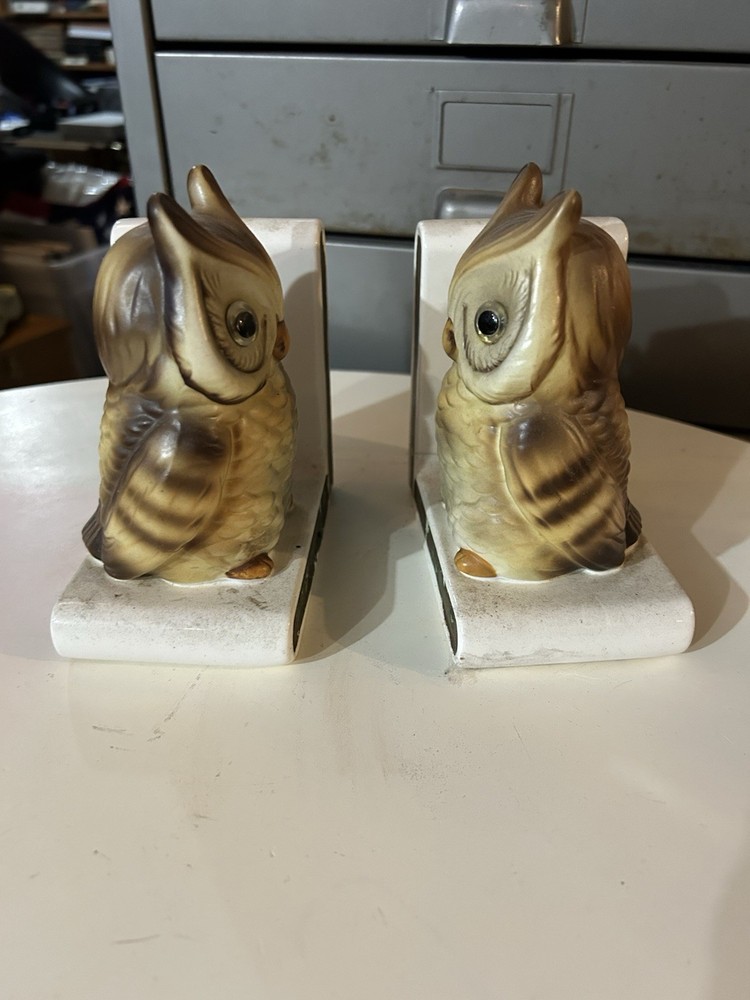 Vintage Owl Library Bookends Kitschy