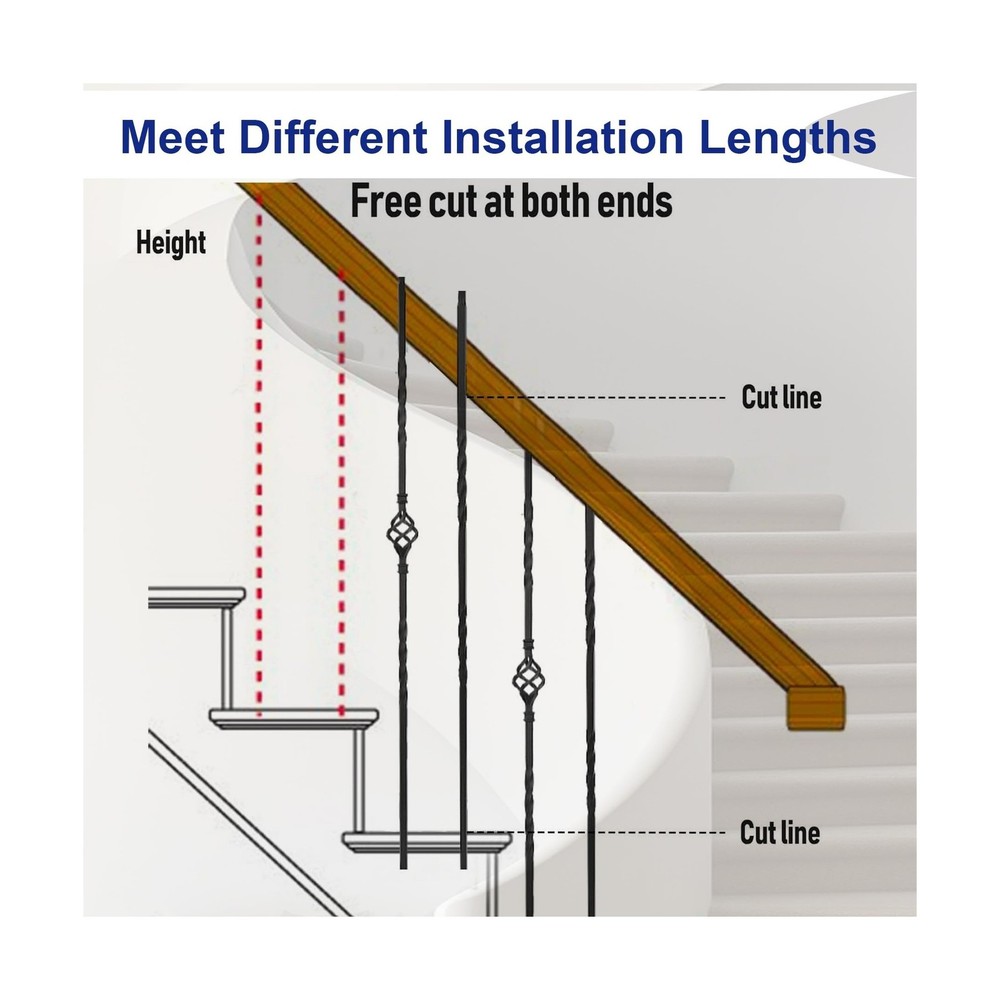 10-Pack Iron Balusters Staircase Rectangular Hollow Stair Spindles Square Cra...