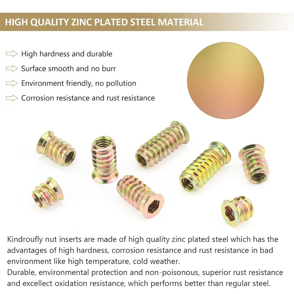 1/4"-20 X 10Mm Threaded Inserts, Nut Inserts, Wood Inserts, Total 101 Pieces
