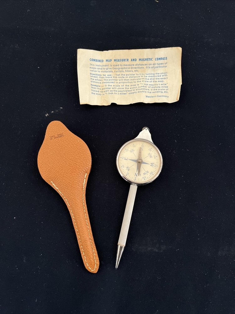 Vintage Map Measures ,Magnetic Compass And Automatic Pencil