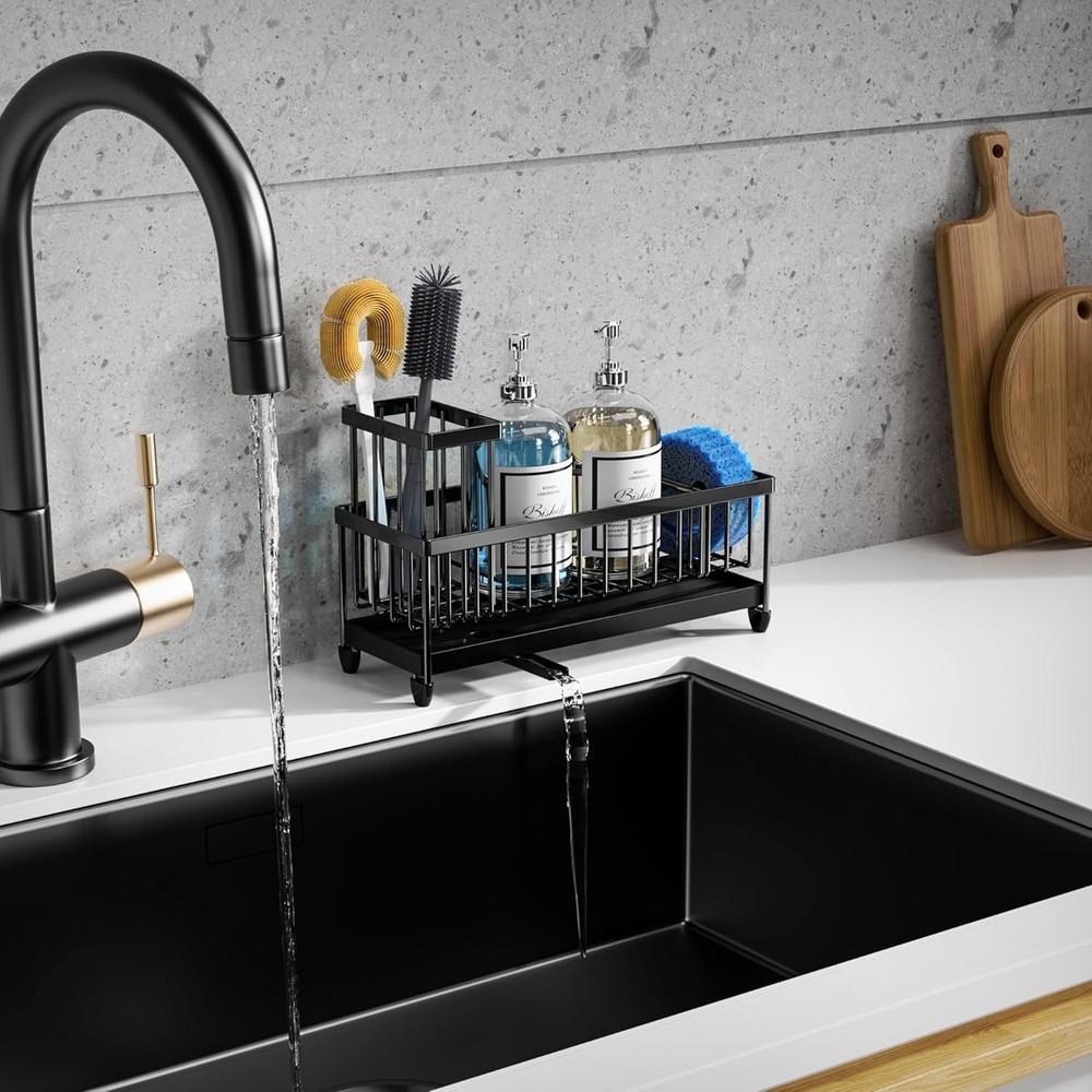 Moforoco Extra Large Sponge Holder for Kitchen Sink Organizer Caddy, Black
