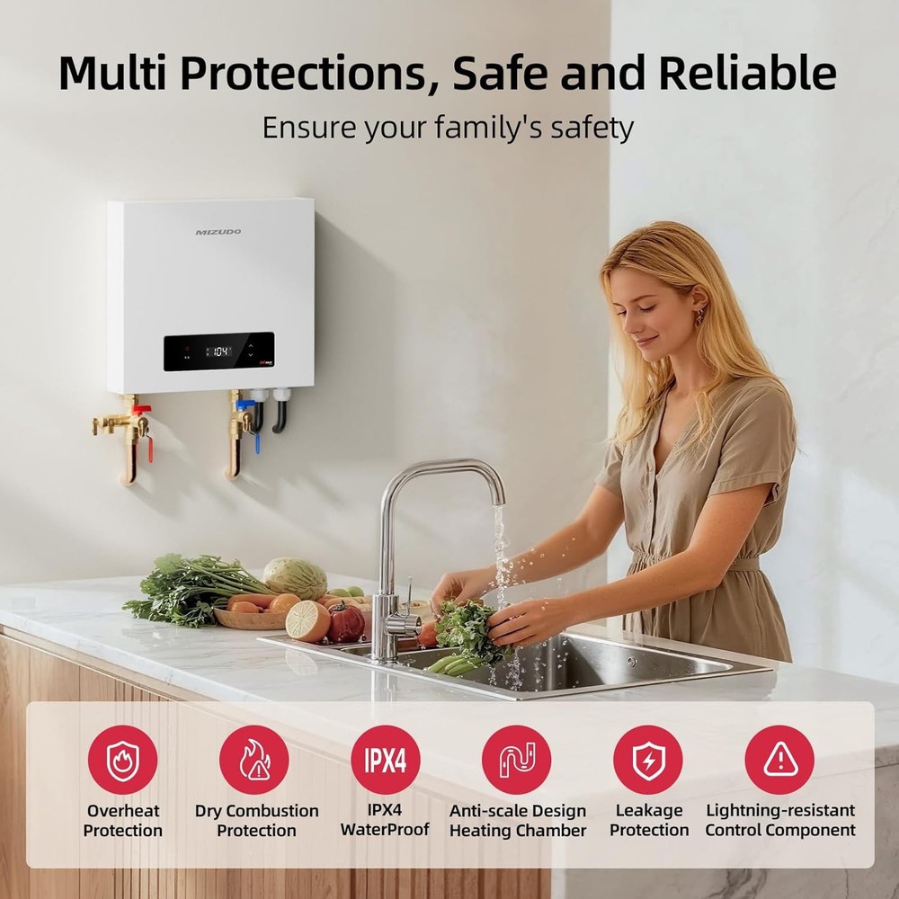 MIZUDO 36kW Tankless Water Heater Electric 240V for 5-6 Points of Use 8.7GPM