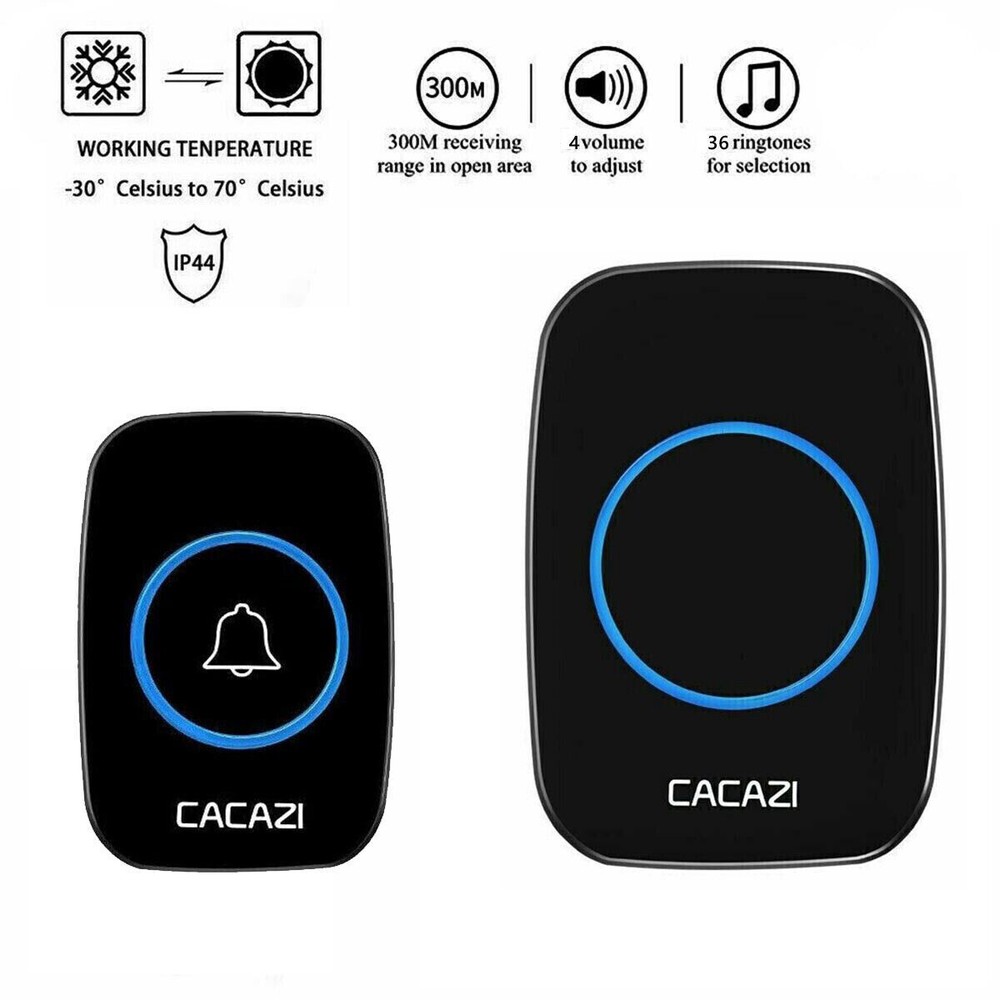 Waterproof Wireless Doorbell Adjustable Volume 1000FT Plugin Receiver 38 Chime