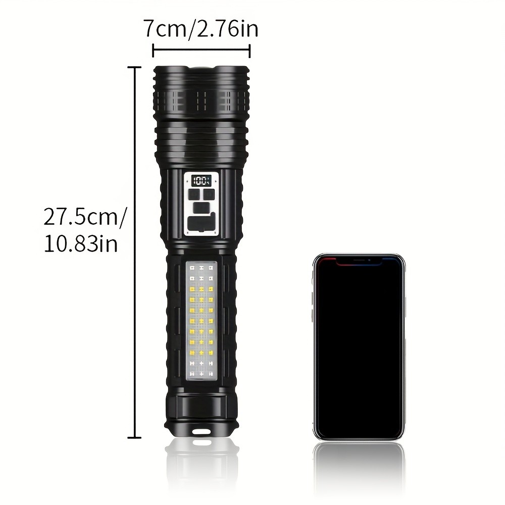 LED Flashlight Strong Light Rechargeable Torch Super Bright with COB Side Lights