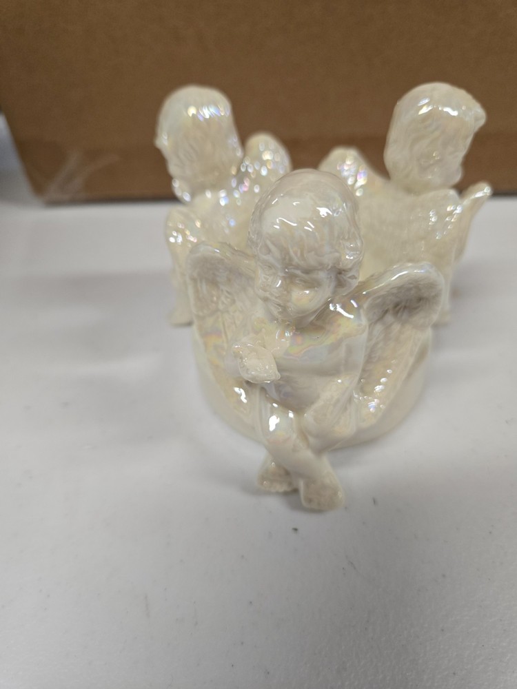 Iridescent Ceramic Angels Tealight Candle Holder