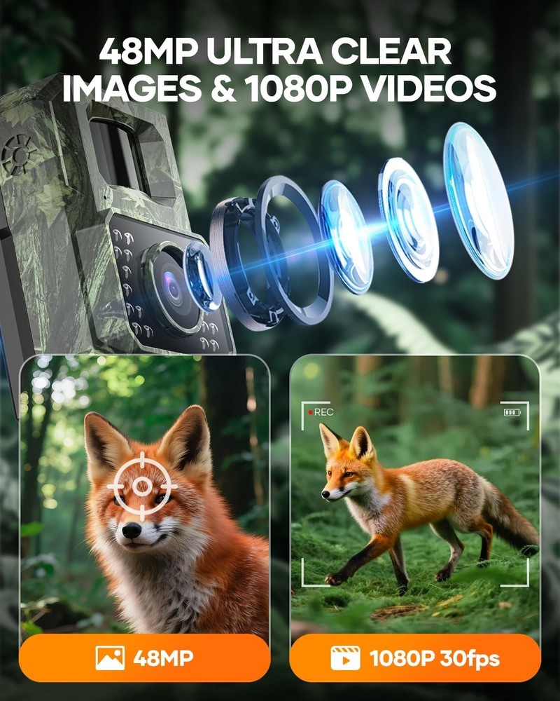 Solar Trail Camera 48MP30FPS WiFi Bluetooth Game Camera Motion Activated Trigger
