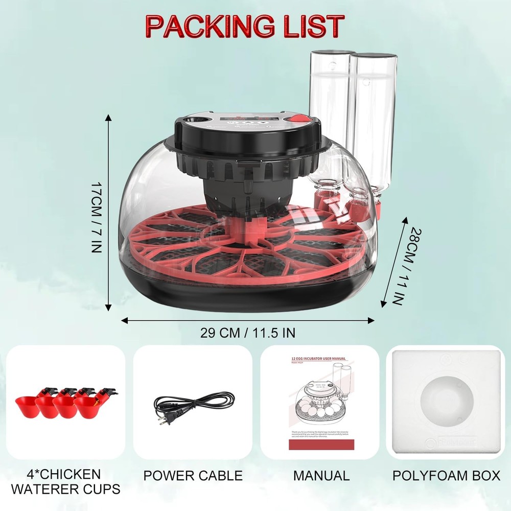 Incubators for Hatching Eggs, 12 Egg Incubator with Automatic Egg Turning and...