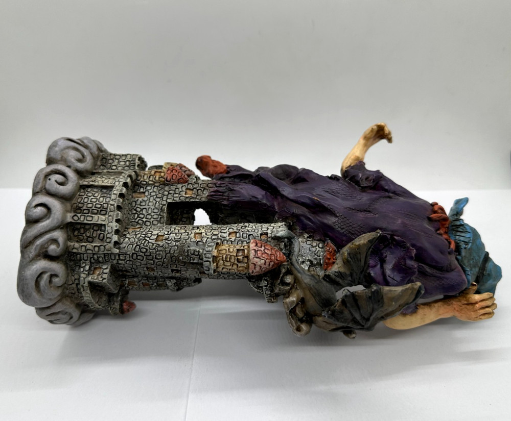 9" Floating Witch Over Castle & Bat Resin Figure