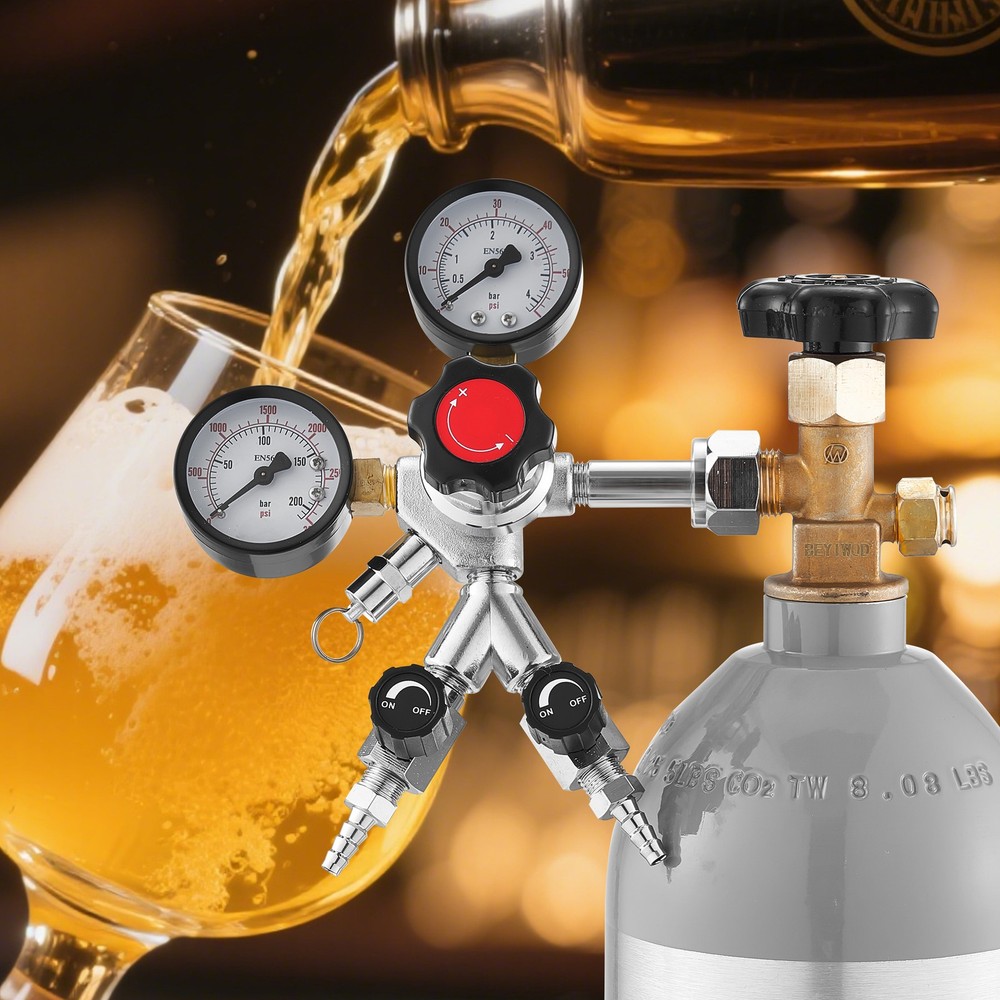 VEVOR Dual Gauge Gas Tank CO2 Regulator for Draft Beer Homebrew Kegerator CGA320
