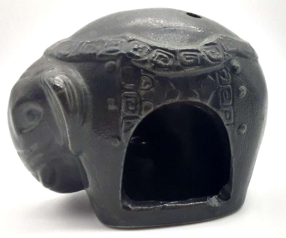 Vintage Elephant Incense Burner Japan Deep Green Embossed Ceramic