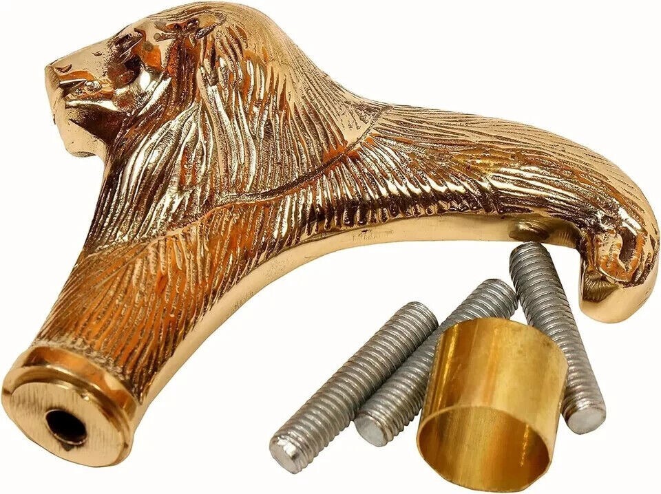 Brass Walking Stick Handle Lion Head Vintage Gift for Men