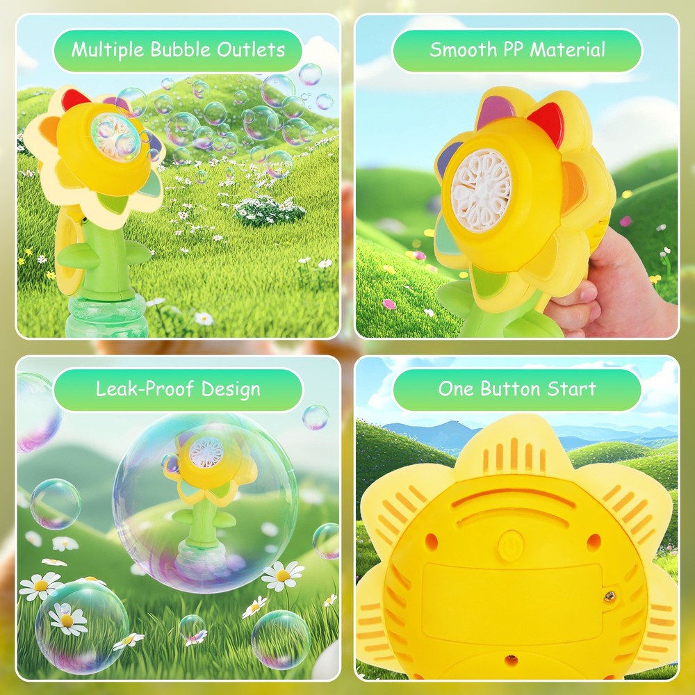 2Pcs Bubble Machines& Lights Dancing Sunflower Bubble Maker Rechargeable Maker