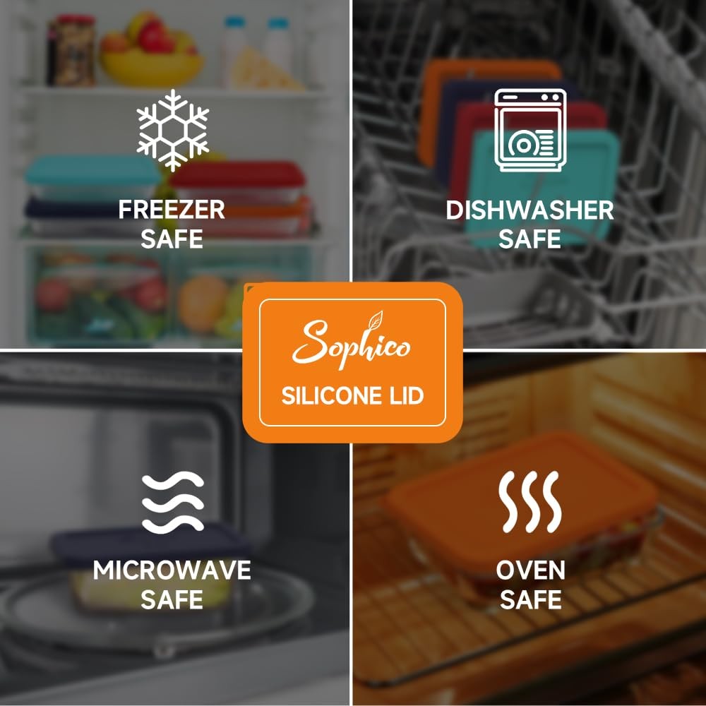 Sophico 3 Cup Rectangle Silicone Storage Cover Lids Replacement for Pyrex MIX