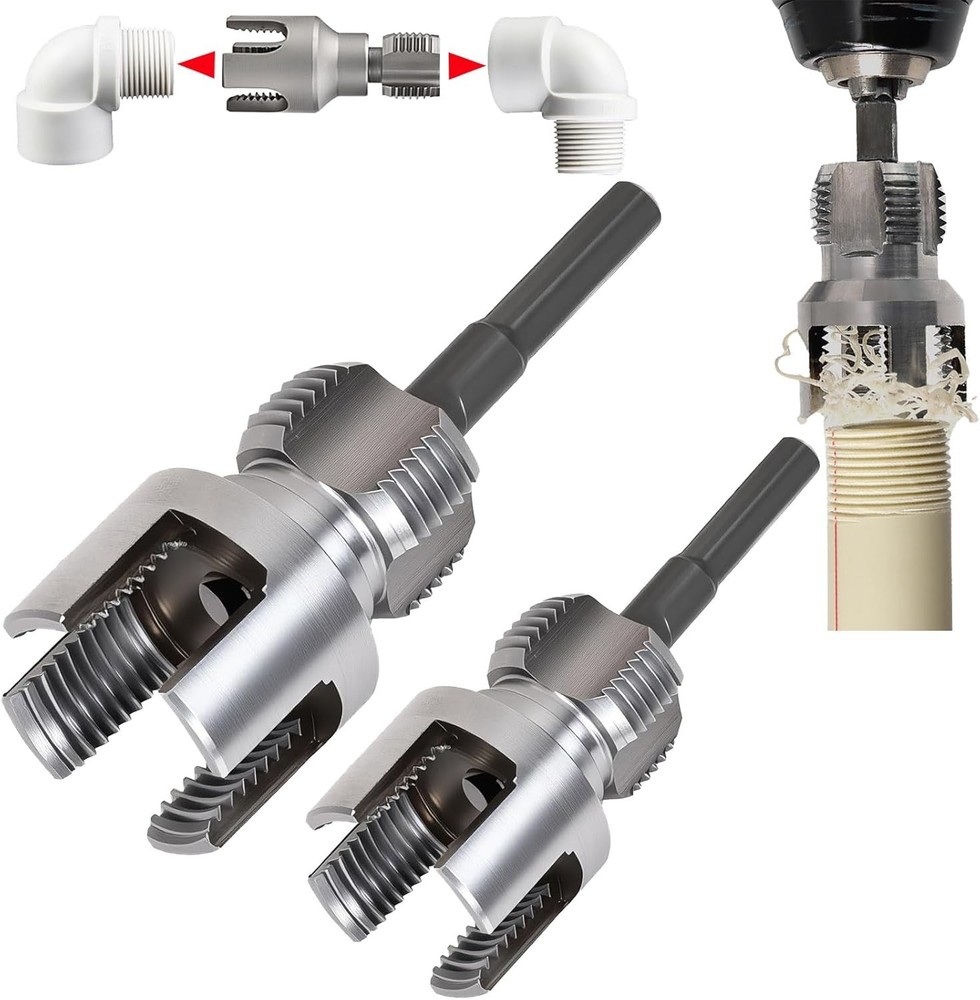 PVC Pipe Threader Kit, 3 Piece Set, 1/2" 3/4" NPT Sizes, Dual-Function Internal