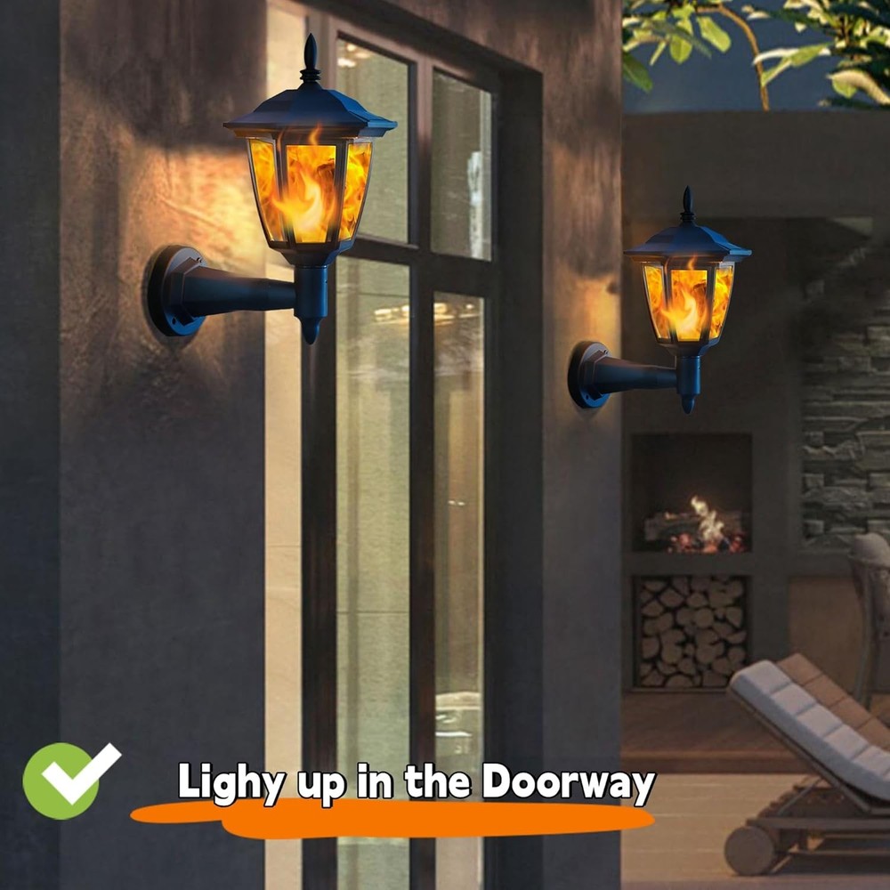 Dynaming 2 Pack Solar Flame Wall Lanterns Outdoor, Solar Powered Wall Mounted Sc