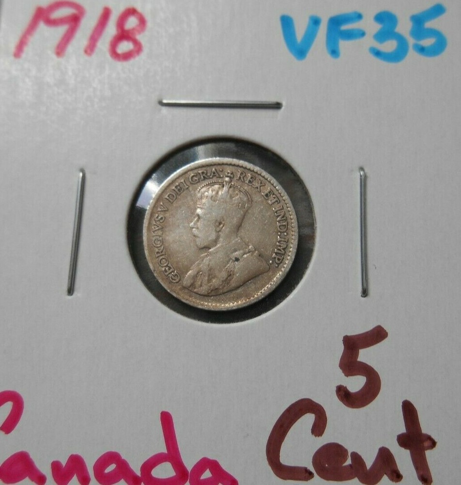 1918 Canada 5 Cent  - .925 SILVER - .0346 ASW