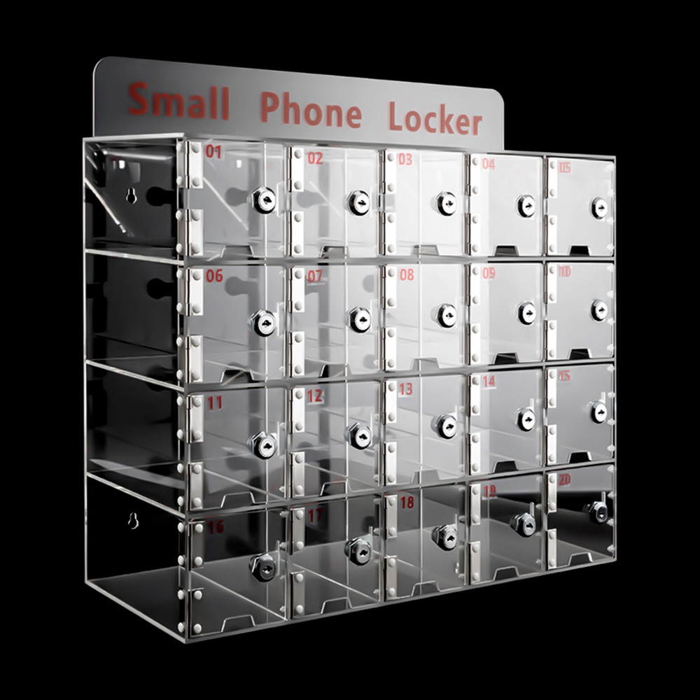 Rectangular Acrylic Cellphone Locker Clear Cell Phone Storage Box with Keys US