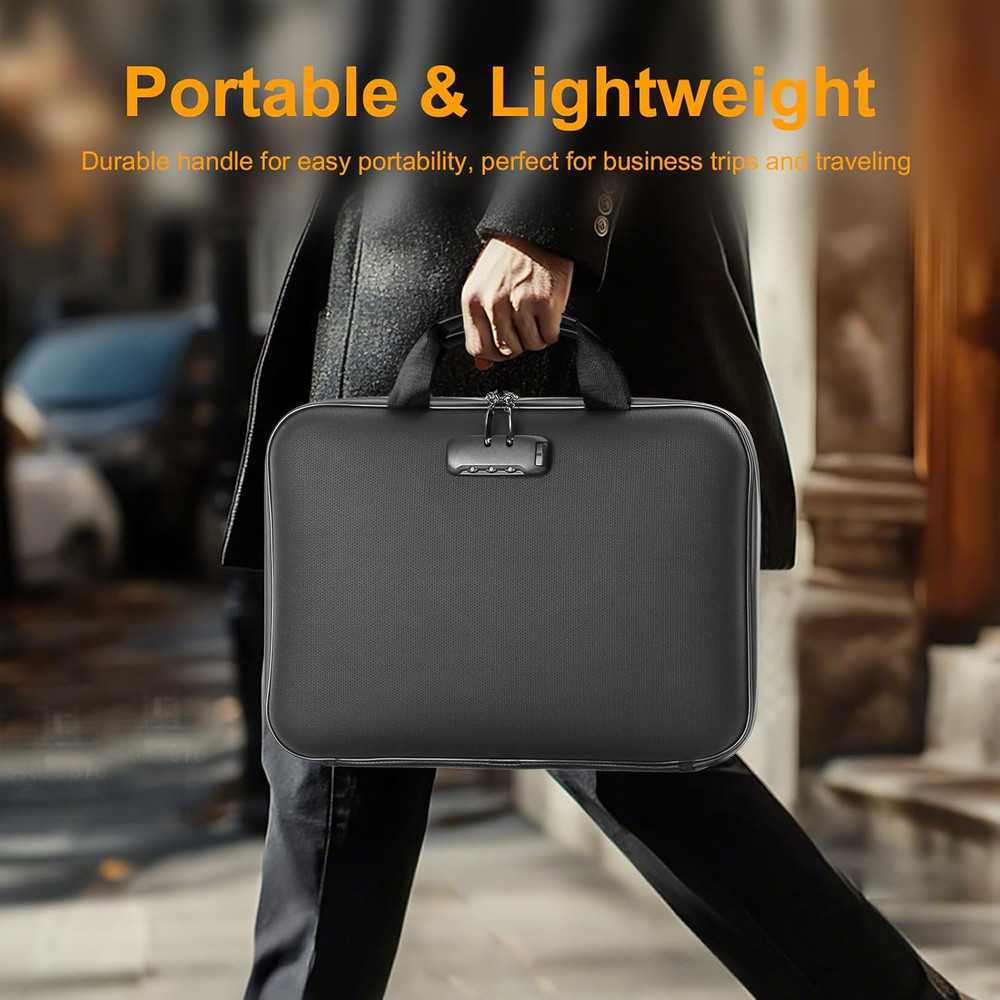 Fireproof Document Box with Lock, Portable Hard-Shell Case Fireproof File Box F