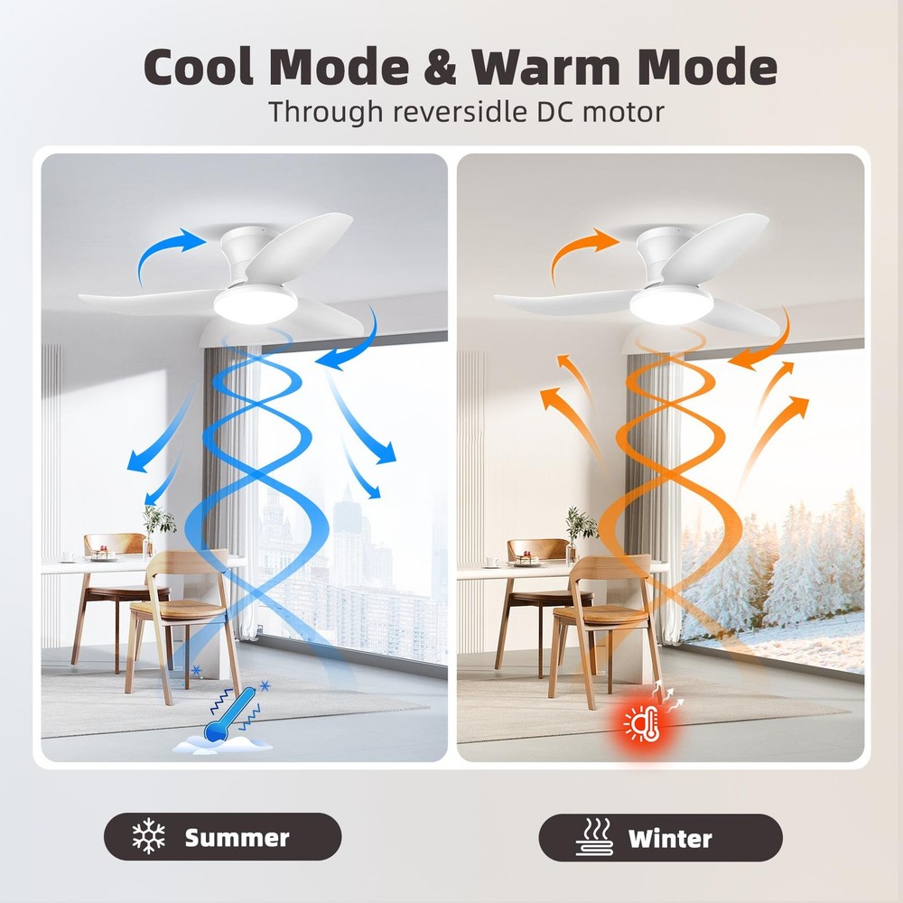 39" Ceiling Fan with Light Remote Dimmable LED DC Motor 6 Speed Reversible Timer