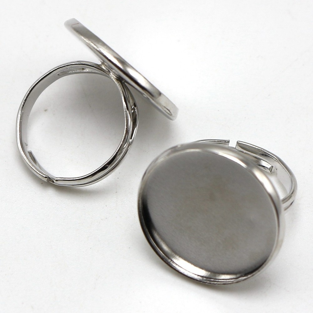 10Pcs Brass Ring Blanks Adjustable with Round Bezel Setting Cup 10mm-20mm Silver