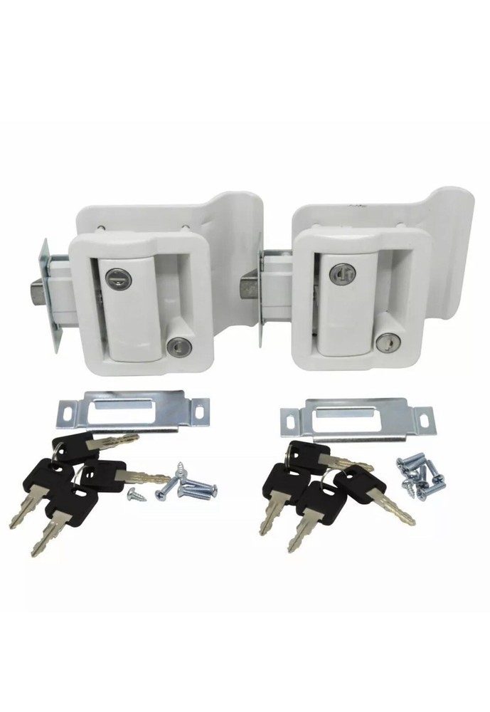 2 White RV Paddle Entry Door Lock Latch Handle Knob Deadbolt Camper Trailer