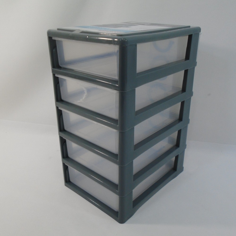 5 Drawer Mini Storage Stackable Desktop Organizer Unit Gray / Clear Plastic