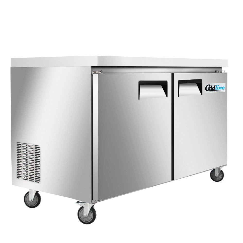 60" 2 Door Undercounter Refrigerator S/S interior, casters
