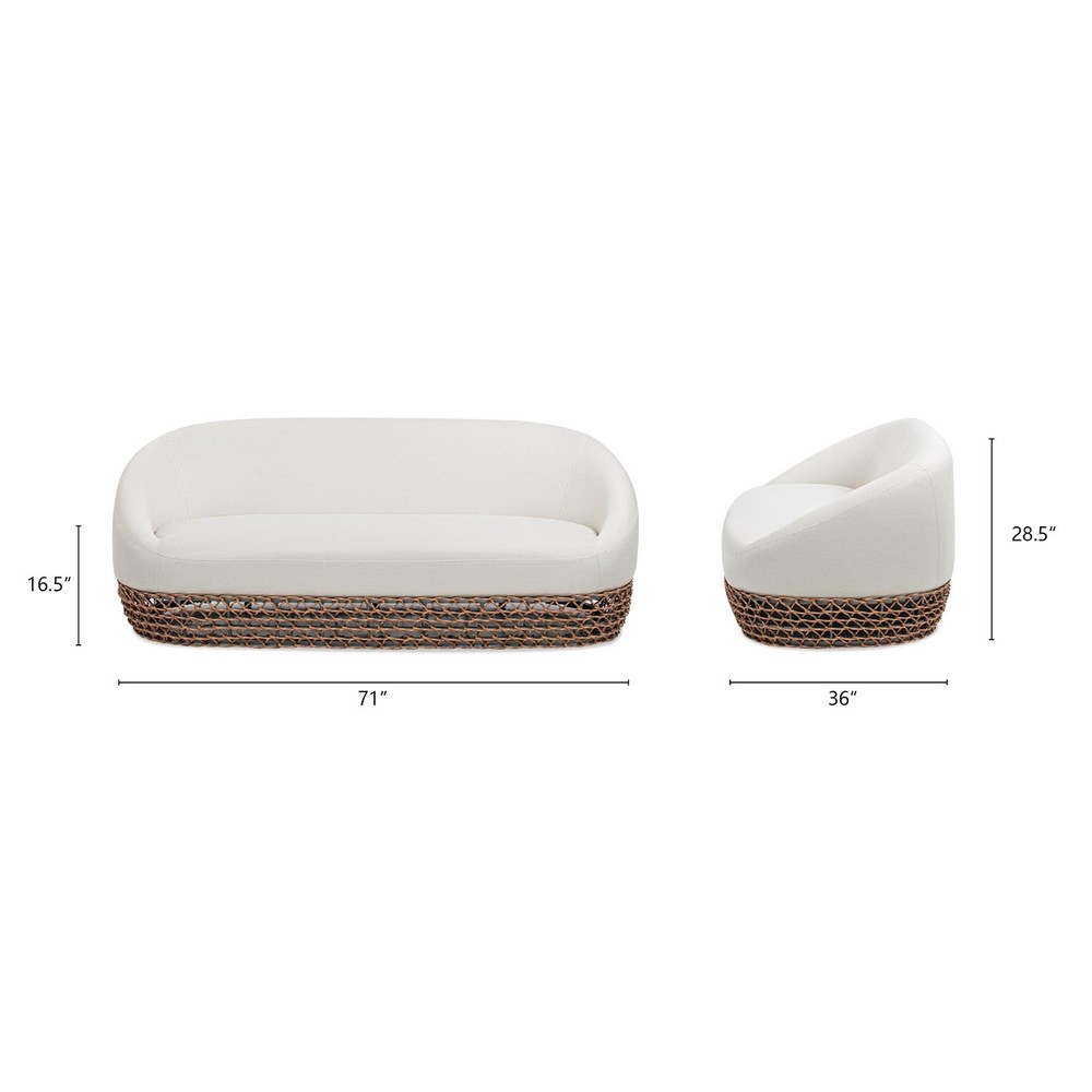 Willow 71" Upholstered Woven Patio Deep Seating Sofa Beige Wicker Frame Olefin