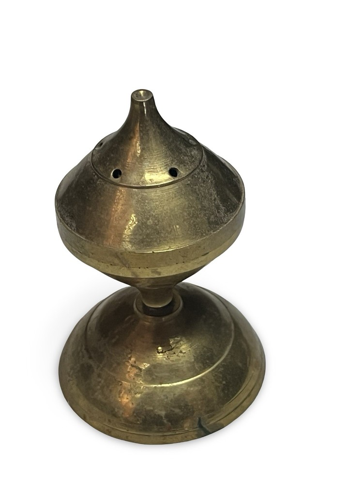 Vintage Brass Stick Incense Burner, cone shape w/Etching & small circular base