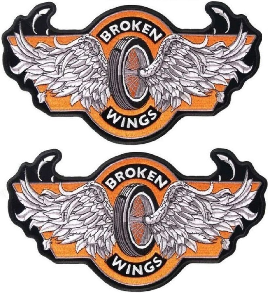 BROKEN WINGS BIKER PATCH  - 2PC BUNDLE - 4.0 INCH iron on Sew on