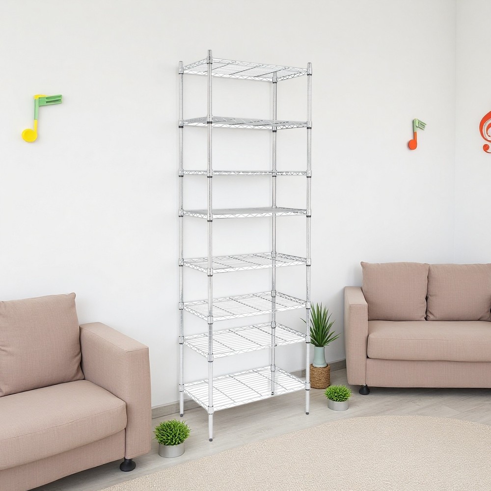 8-Tier Wire Shelving Unit - Heavy Duty, Adjustable, Silver, Modular Kitchen Rack