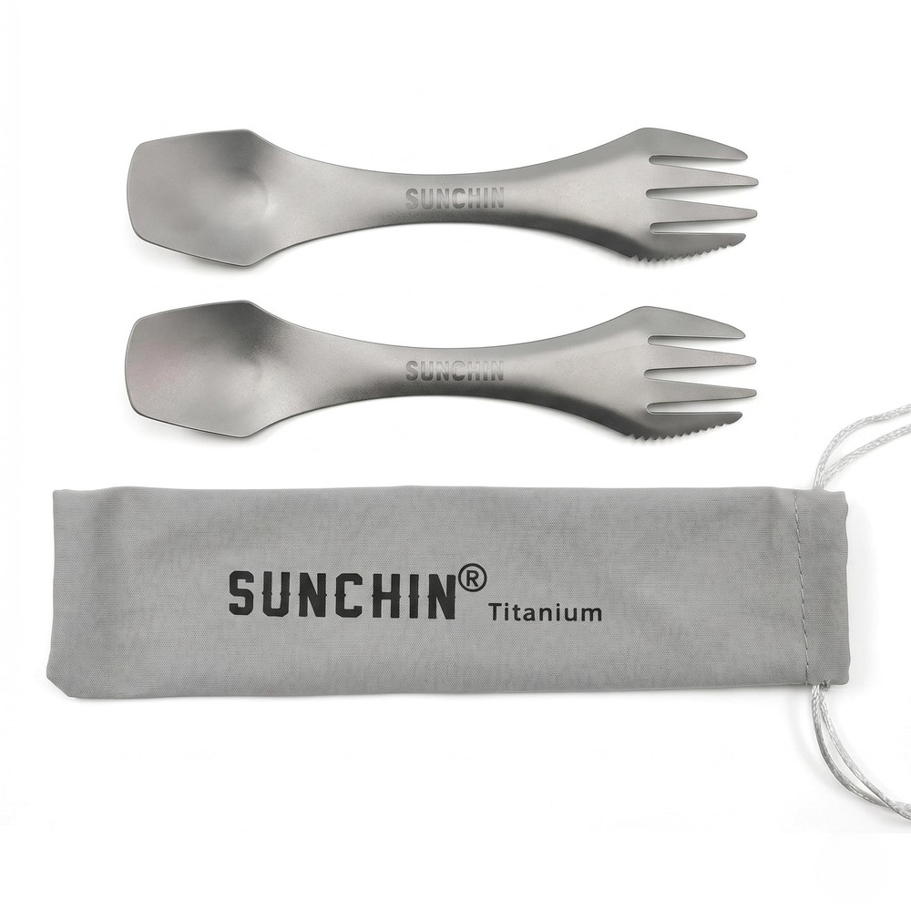 SUNCHIN Titanium 3 in 1 Fork,Spoon and Knife,multi function,Camping Utensil S...
