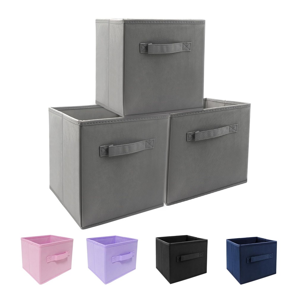 Mini Size 3-Pack Cube Storage Bins 9.0"x7.5"x7.5" Fabirc Foldable Closet Orga...